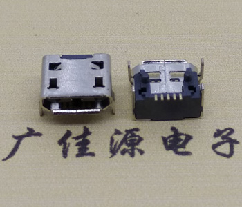 廠家直銷MICRO USB 5PIN母座,加高1.5四腳插板喇叭口